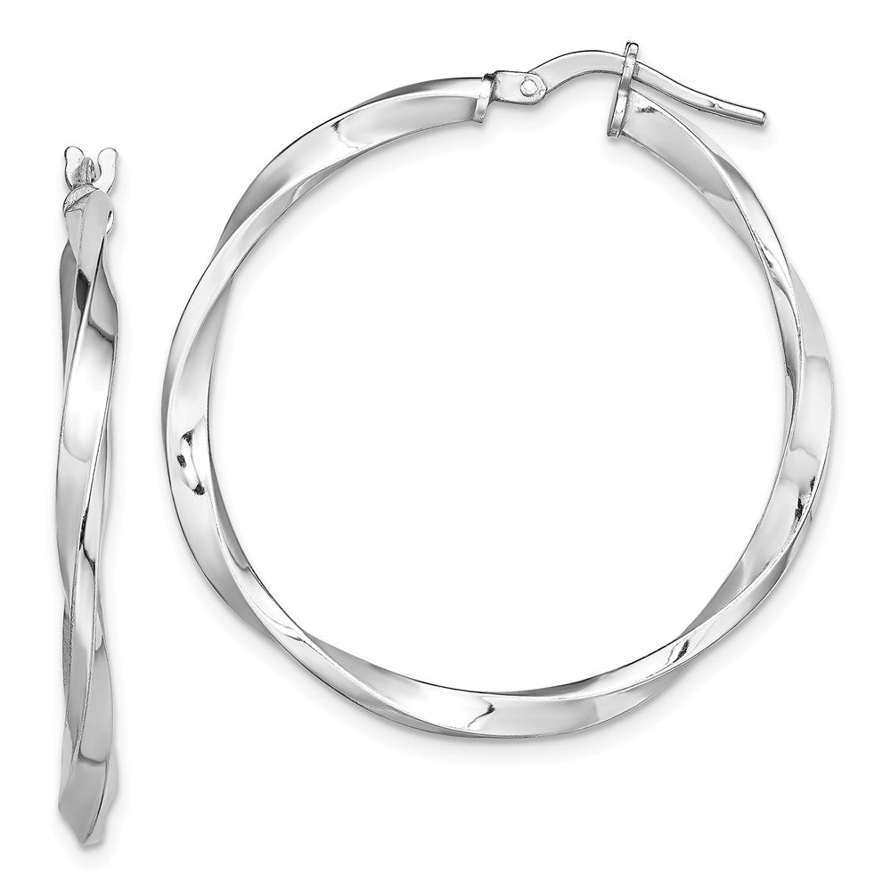 Sterling Silver Rhodium-Plated Polished Twisted 2.5X30mm Hoop Earrings