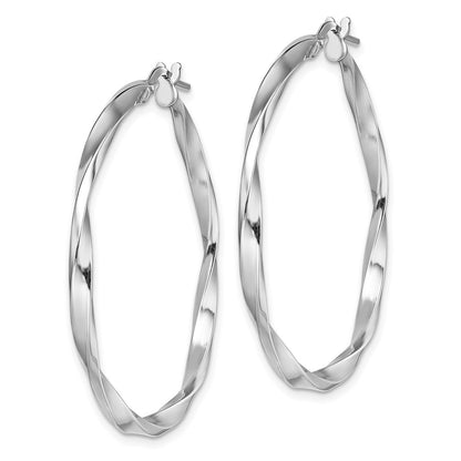 Sterling Silver Rhodium-Plated Polished Twisted 2.5X35mm Hoop Earrings