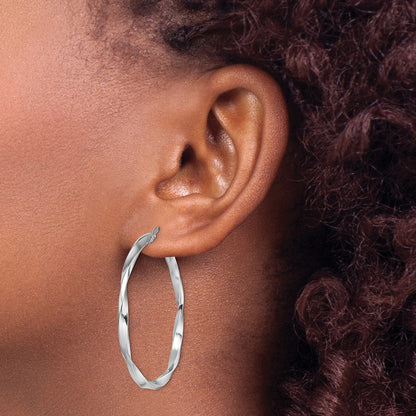 Sterling Silver Rhodium-Plated Polished Twisted 2.5X35mm Hoop Earrings