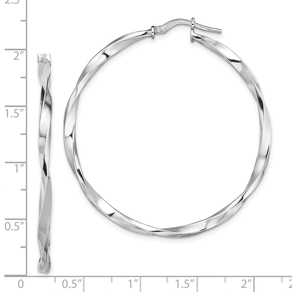 Sterling Silver Rhodium-Plated Polished Twisted 2.5X40mm Hoop Earrings