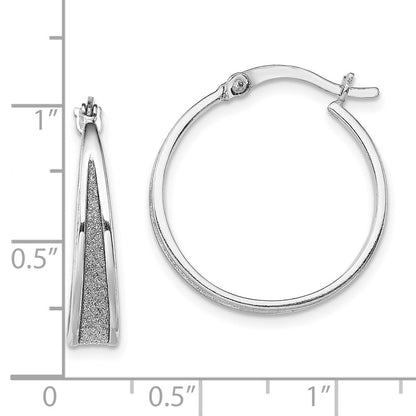 Sterling Silver Rh-Plate Enamel Glitter Fabric Tapered Round Hoop Earrings