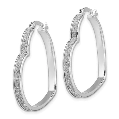 Sterling Silver Rh-Plated Enamel Glitter Fabric Heart Shaped Hoop Earrings