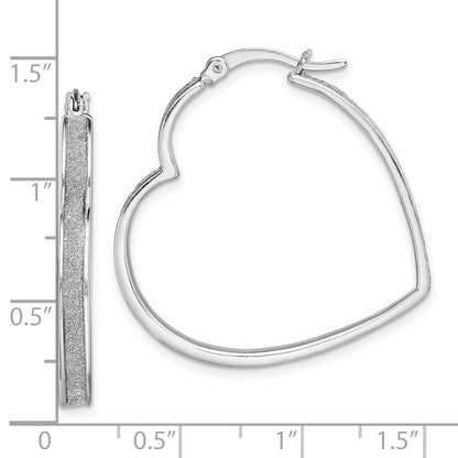 Sterling Silver Rh-Plated Enamel Glitter Fabric Heart Shaped Hoop Earrings