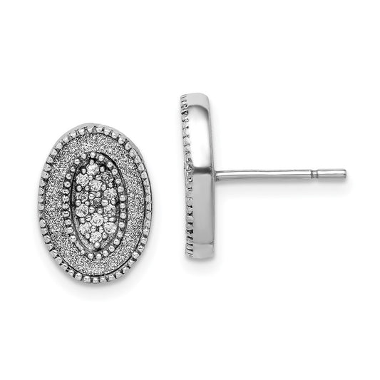Sterling Silver Rhodium-Plated Enamel Glitter Fabric W/Cz Oval Post Earring