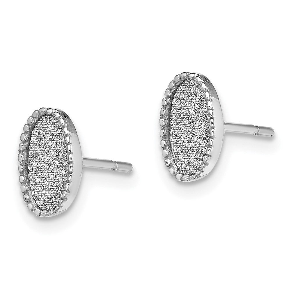 Sterling Silver Rhodium-Plated Enamel Glitter Fabric Oval Post Earrings