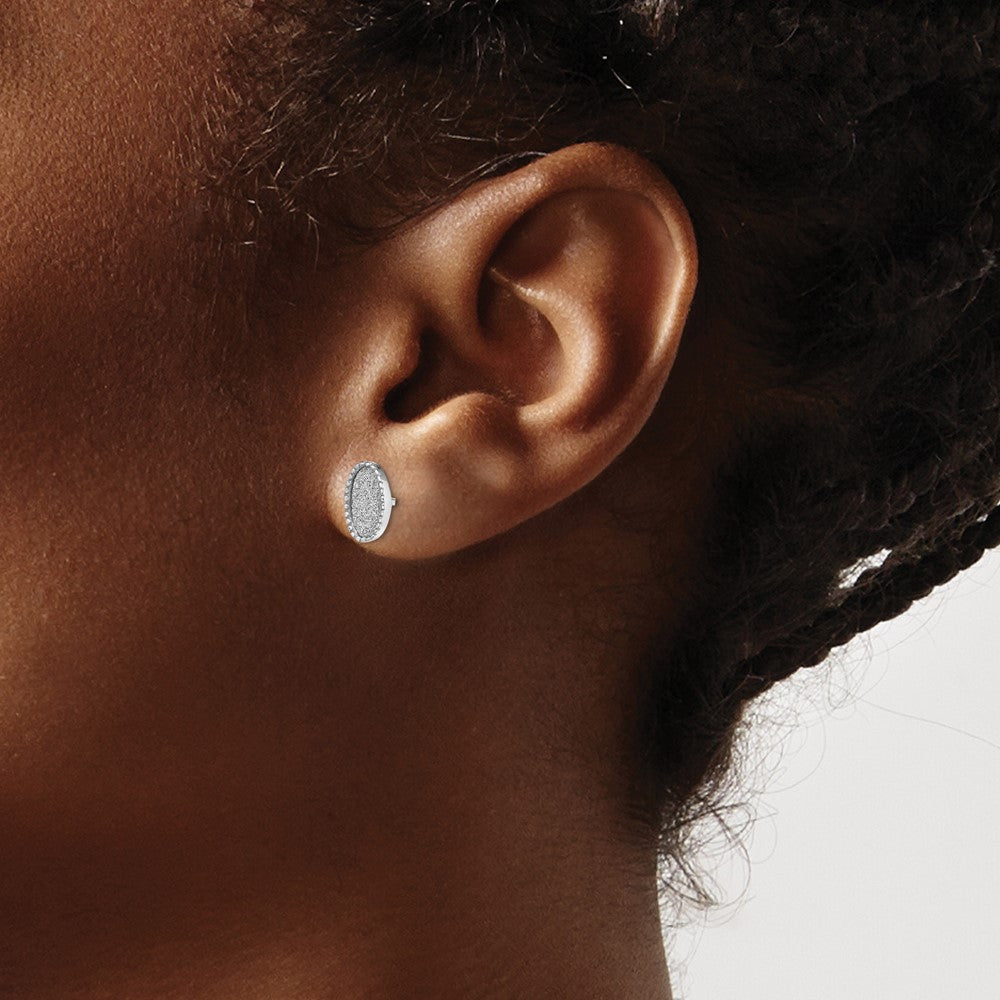 Sterling Silver Rhodium-Plated Enamel Glitter Fabric Oval Post Earrings