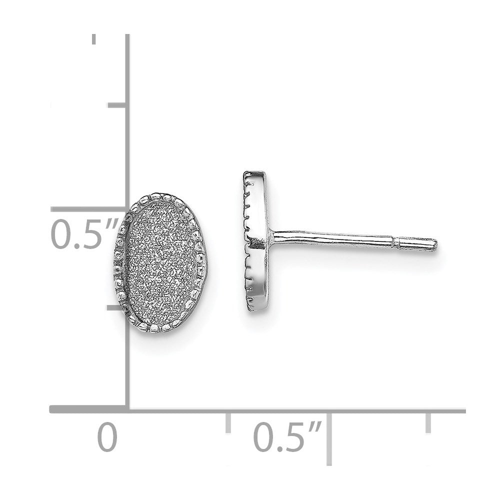 Sterling Silver Rhodium-Plated Enamel Glitter Fabric Oval Post Earrings