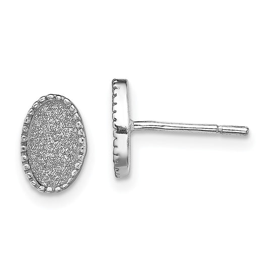 Sterling Silver Rhodium-Plated Enamel Glitter Fabric Oval Post Earrings