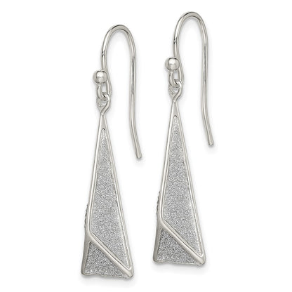 Sterling Silver Polished Enamel Glitter Fabric Triangle Dangle Earrings