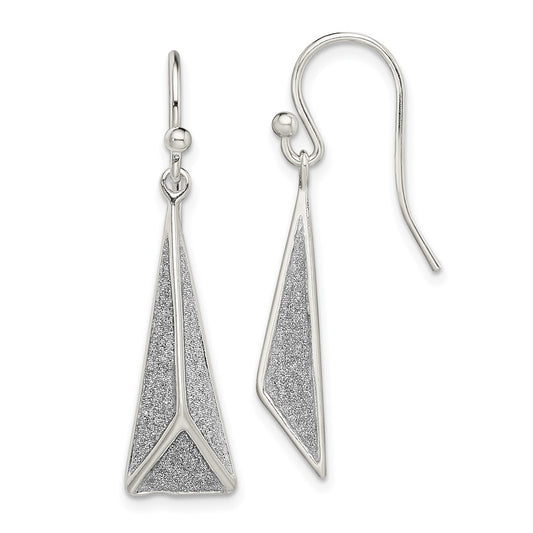Sterling Silver Polished Enamel Glitter Fabric Triangle Dangle Earrings