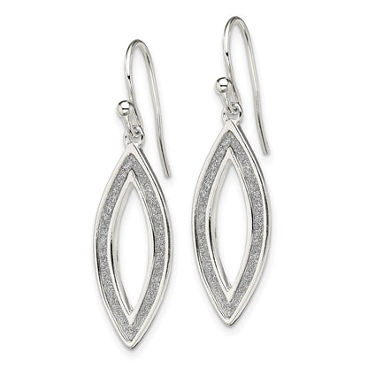 Sterling Silver Polished Enamel Glitter Fabric Marquise Dangle Earrings