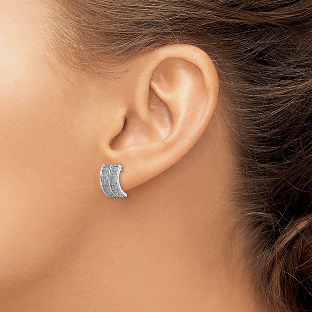 Sterling Silver Rh-Plated Enamel Glitter Fabric Half Hoop Post Earring