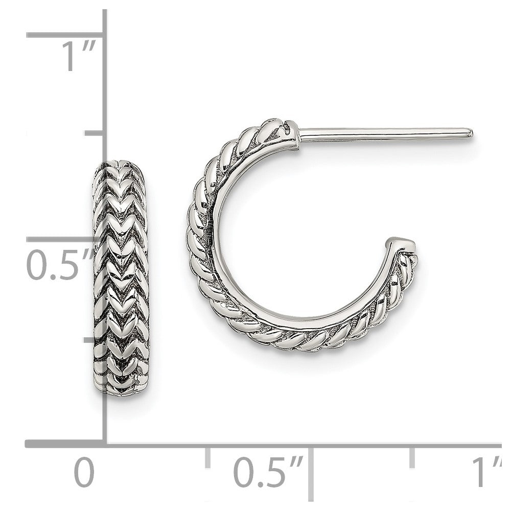 Sterling Silver Antiqued Small Zigzag Hoop Post Earrings