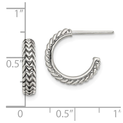 Sterling Silver Antiqued Small Zigzag Hoop Post Earrings