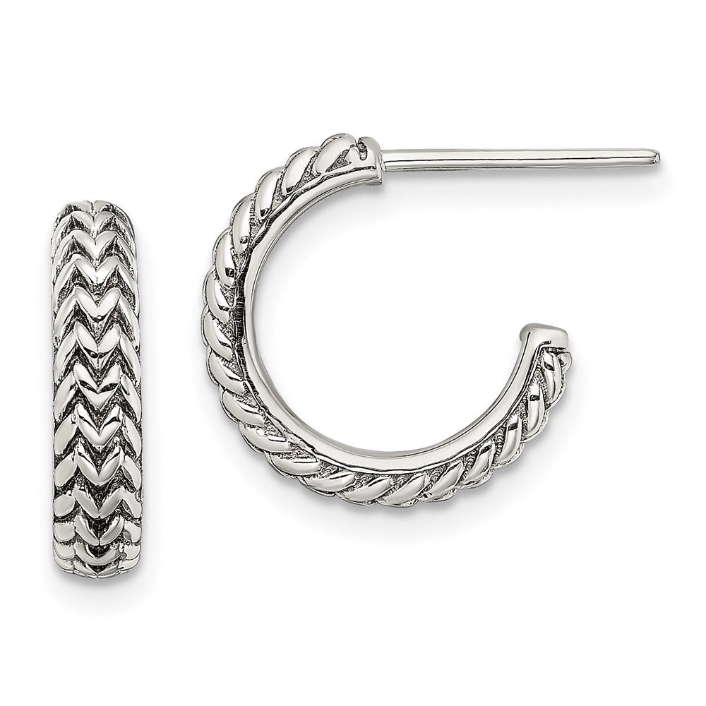 Sterling Silver Antiqued Small Zigzag Hoop Post Earrings