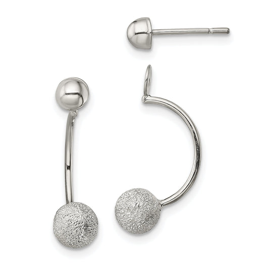 Sterling Silver Polished Laser-Cut Bead Jackets W/Button Earrings