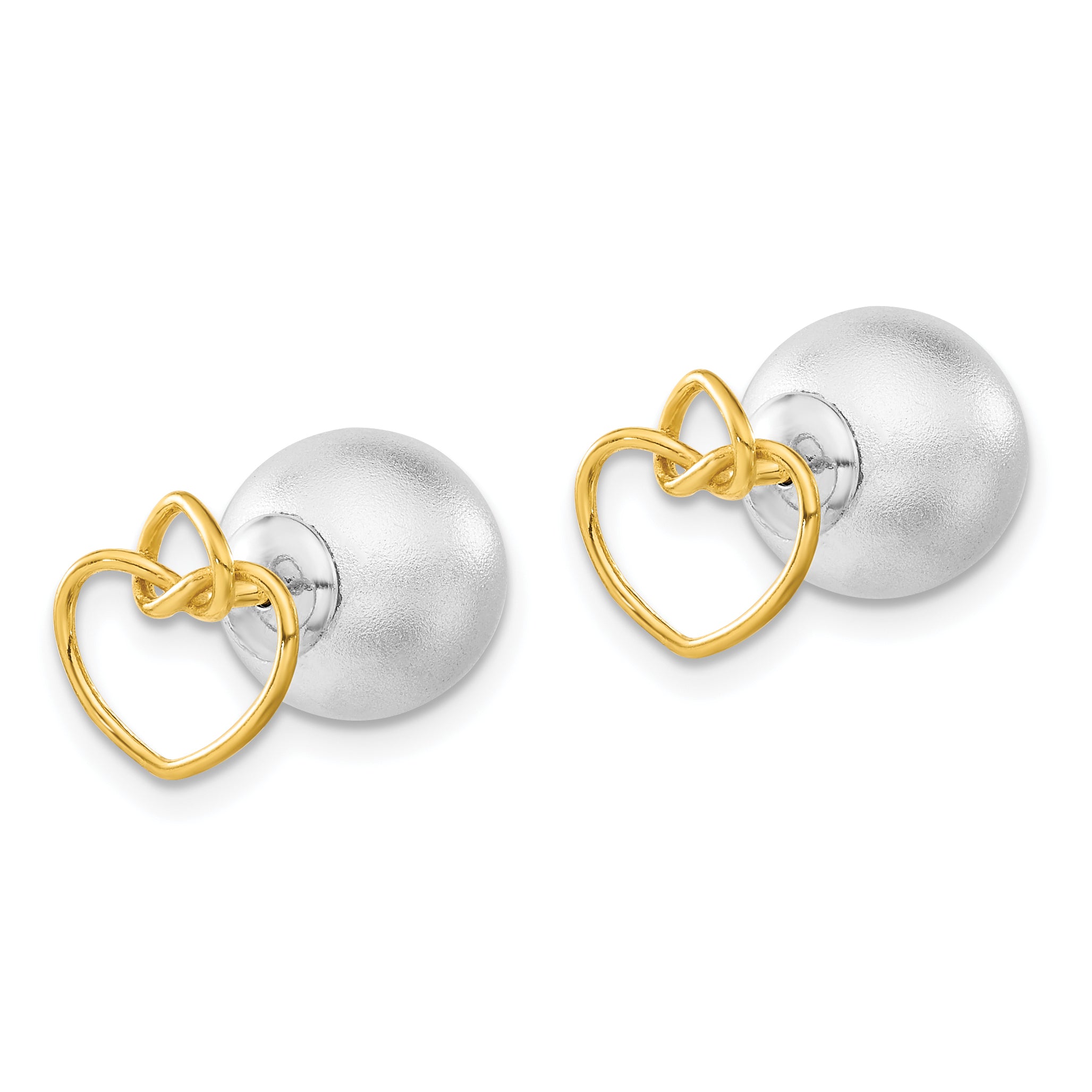 Sterling Silver & Gold-Tone Polished Satin Knotted Hearts Front Back Ball Post Earrings