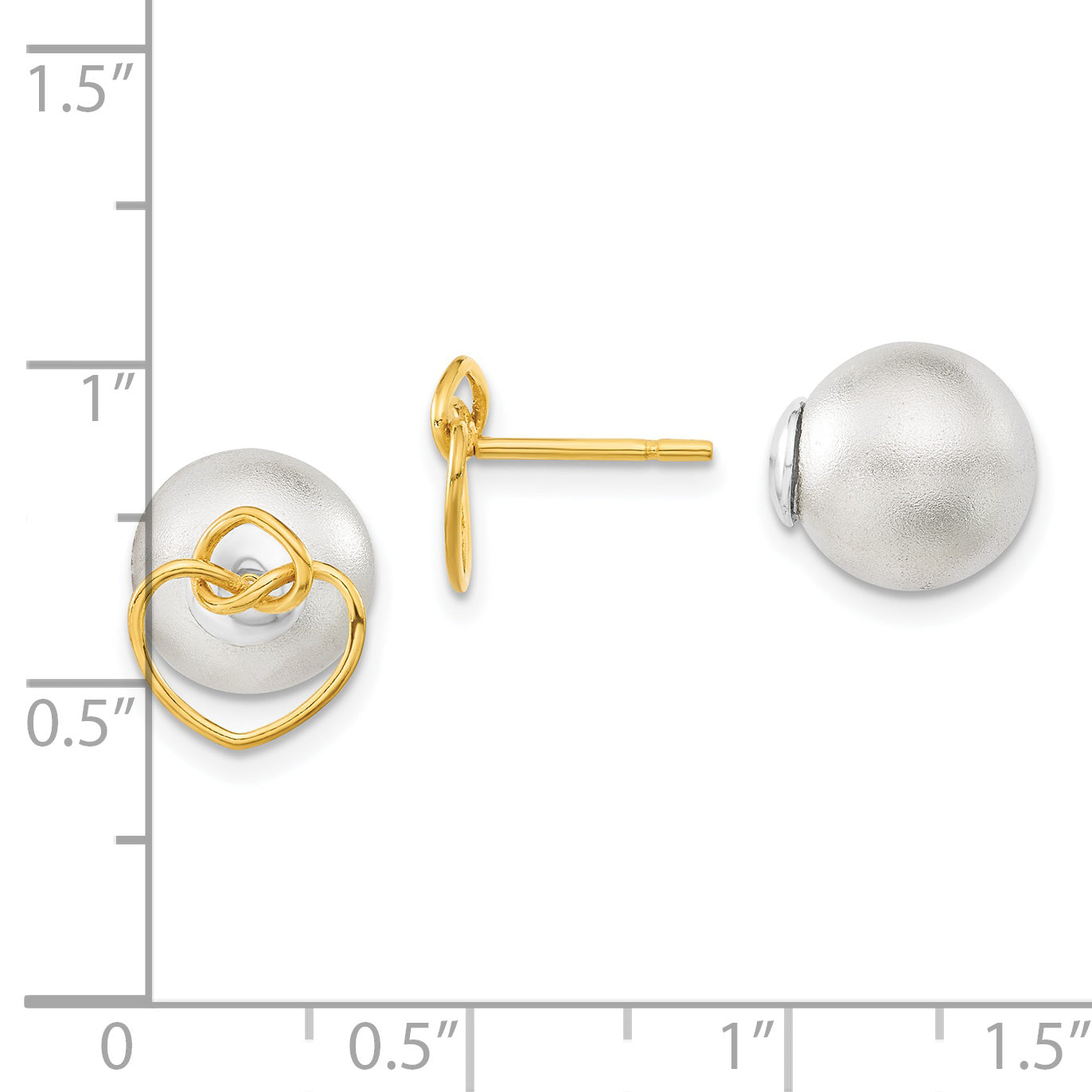 Sterling Silver & Gold-Tone Polished Satin Knotted Hearts Front Back Ball Post Earrings