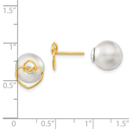 Sterling Silver & Gold-Tone Polished Satin Knotted Hearts Front Back Ball Post Earrings