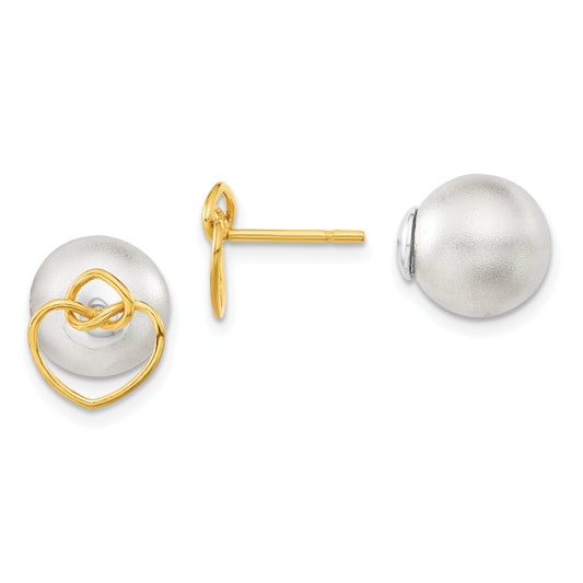 Sterling Silver & Gold-Tone Polished Satin Knotted Hearts Front Back Ball Post Earrings