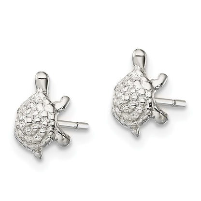Sterling Silver Polished And Textured Turtle Post Earrings
