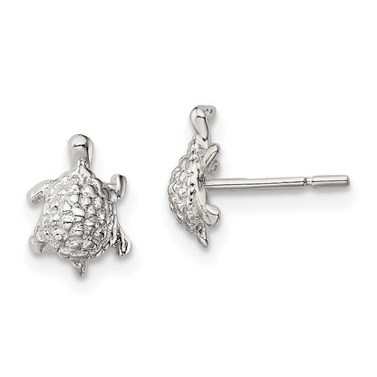 Sterling Silver Polished And Textured Turtle Post Earrings