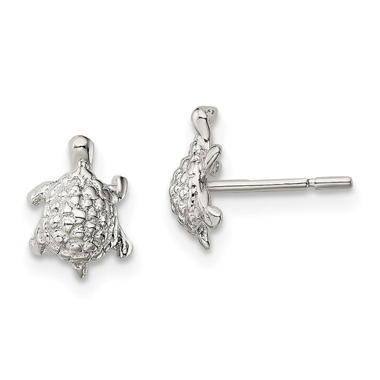 Sterling Silver Polished And Textured Turtle Post Earrings