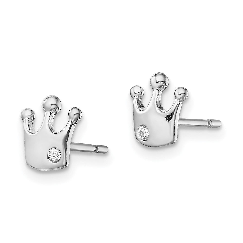 Sterling Silver Rhodium-Plated Cz Crown Post Earrings