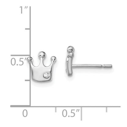 Sterling Silver Rhodium-Plated Cz Crown Post Earrings