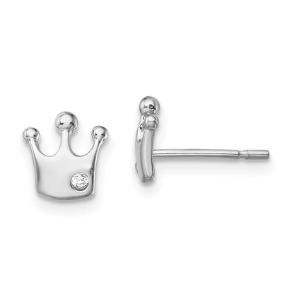 Sterling Silver Rhodium-Plated Cz Crown Post Earrings