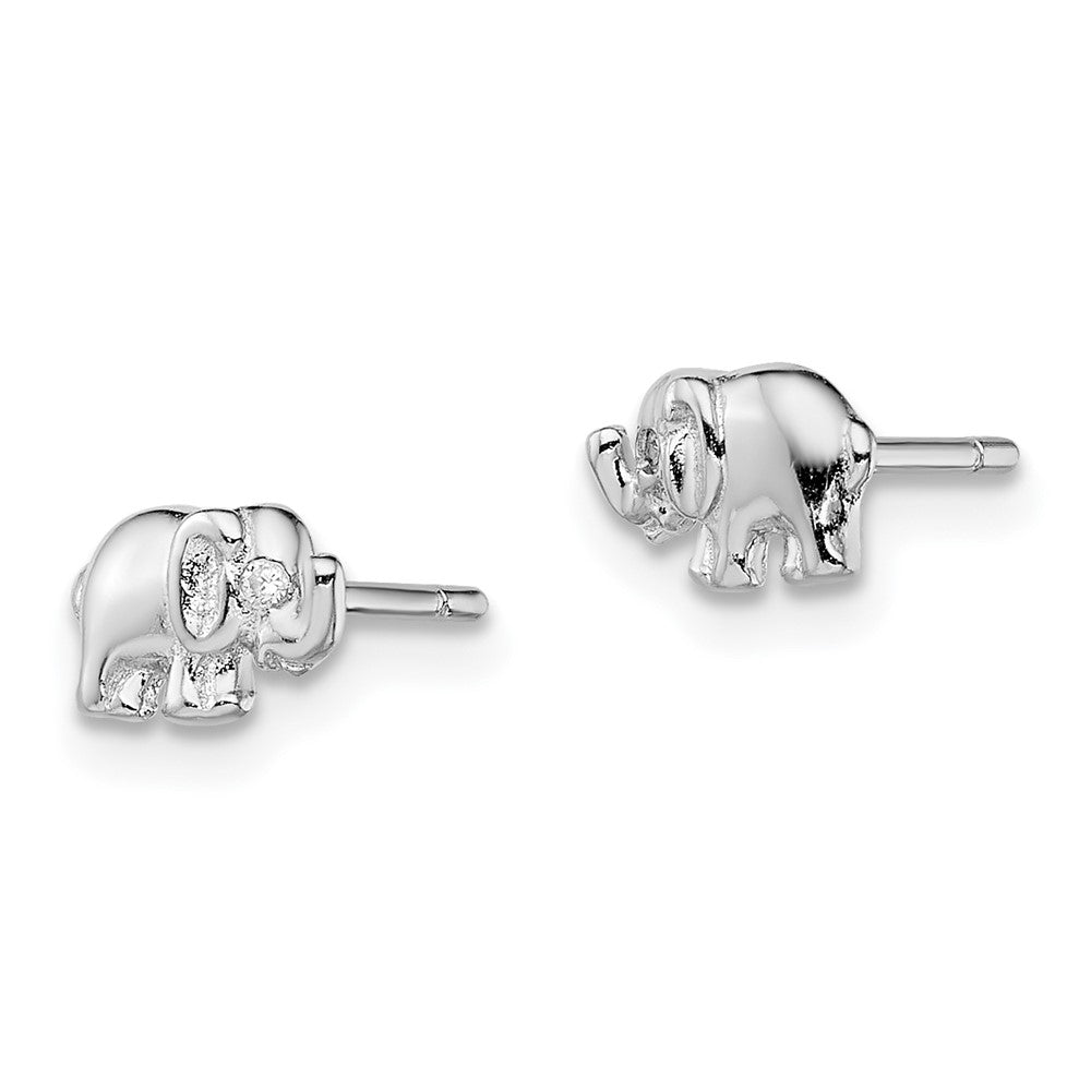 Sterling Silver Rhodium-Plated Cz Elephant Post Earrings