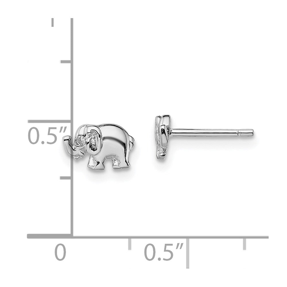 Sterling Silver Rhodium-Plated Cz Elephant Post Earrings