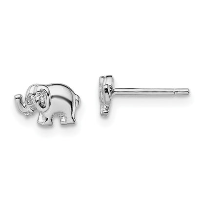 Sterling Silver Rhodium-Plated Cz Elephant Post Earrings