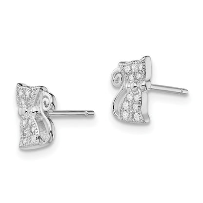 Sterling Silver Rhodium-Plated Cz Cat Post Earrings