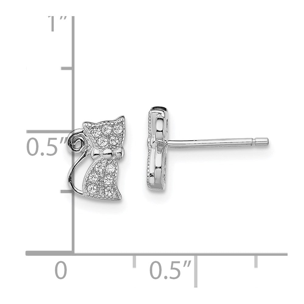 Sterling Silver Rhodium-Plated Cz Cat Post Earrings