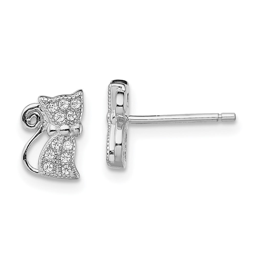 Sterling Silver Rhodium-Plated Cz Cat Post Earrings