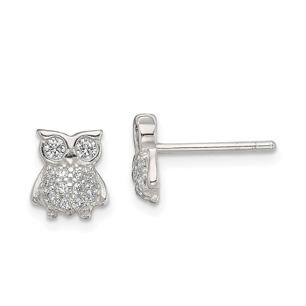 Sterling Silver Cz Owl Post Earrings