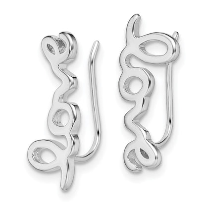 Sterling Silver Rhodium-Plated Polished Love Ear Climber Earrings