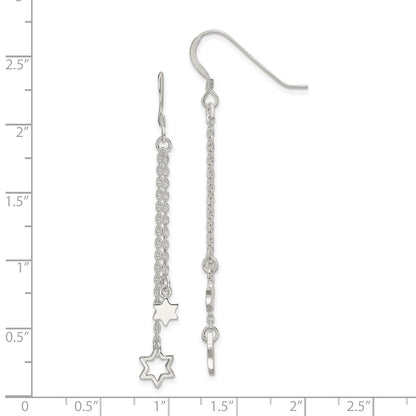 Sterling Silver Polished Star Of David Chain Dangle Earrings