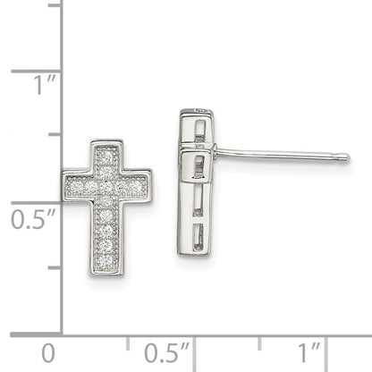Sterling Silver Rhodium-Plated Cz Cross Post Earrings