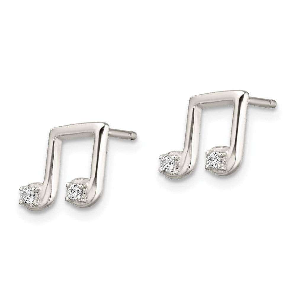 Sterling Silver Polished Cz Musical Notes Post Earrings