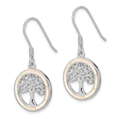 Sterling Silver Rhodium-Plated White Mop Tree Of Life Earrings