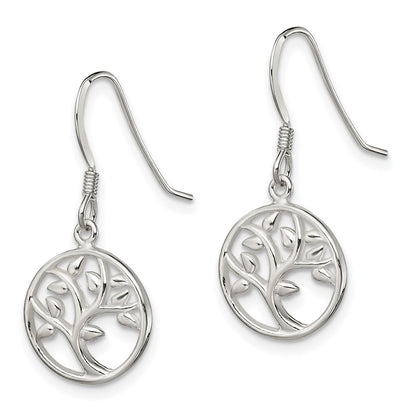 Sterling Silver Polished Tree Dangle Shepherd Hook Earrings