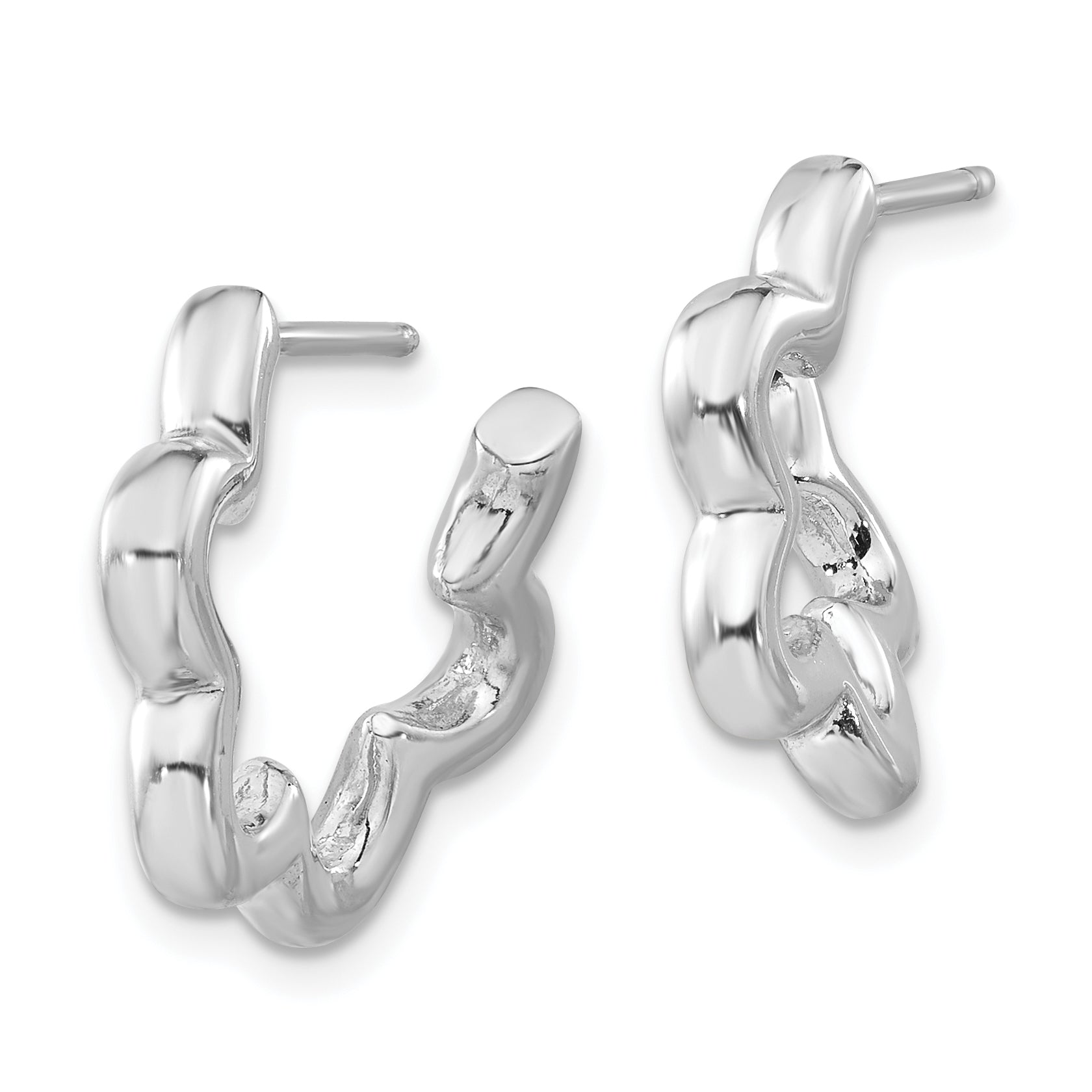 Sterling Silver Rhodium-Plated Flower Post Hoop Earrings