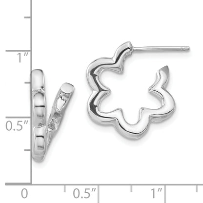 Sterling Silver Rhodium-Plated Flower Post Hoop Earrings