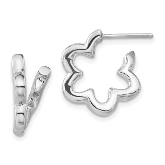 Sterling Silver Rhodium-Plated Flower Post Hoop Earrings