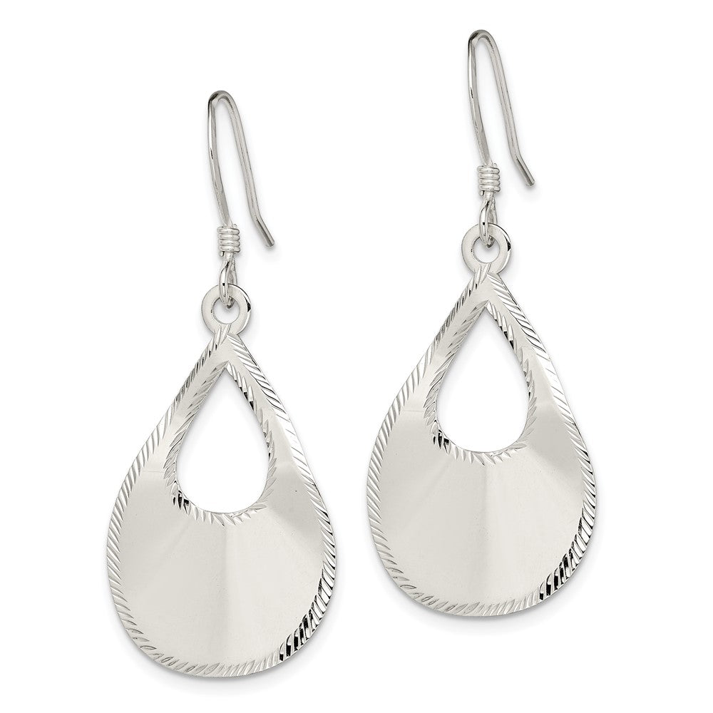 Sterling Silver Polished & Laser-Cut Teardrop Dangle Earrings