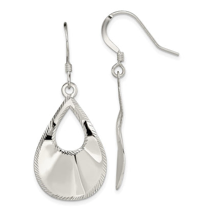 Sterling Silver Polished & Laser-Cut Teardrop Dangle Earrings