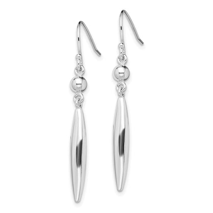 Sterling Silver Polished Bead & Elongated Oval Dangle Earrings