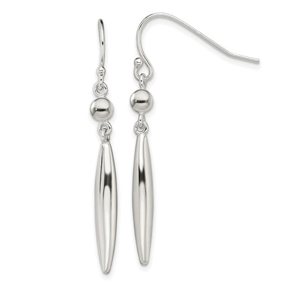 Sterling Silver Polished Bead & Elongated Oval Dangle Earrings